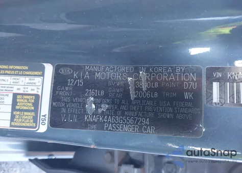 2016 Kia Forte Lx z USA, uszkodzony, nr VIN KNAFK4A63G5567294